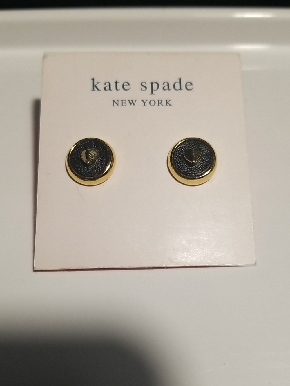 kate spade Gold-Tone Round Stud Earrings with Black Center and Heart Heartful